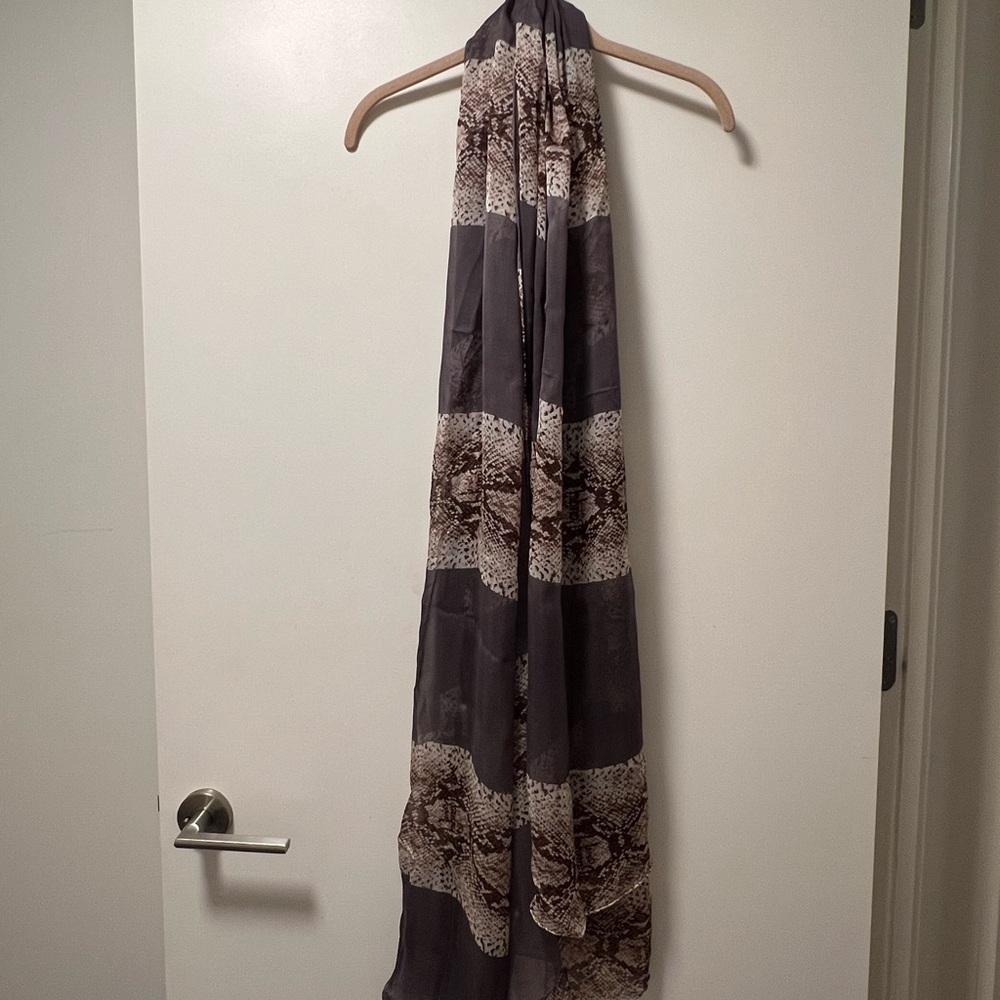 Henri Bendel Snake & Gray Patterned Chiffon Scarf